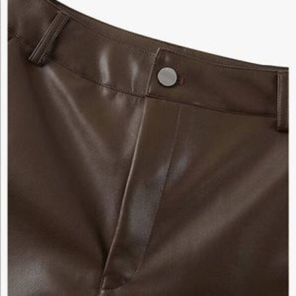 NEW Leather High Waist Straight Pants - Picture 4 of 8